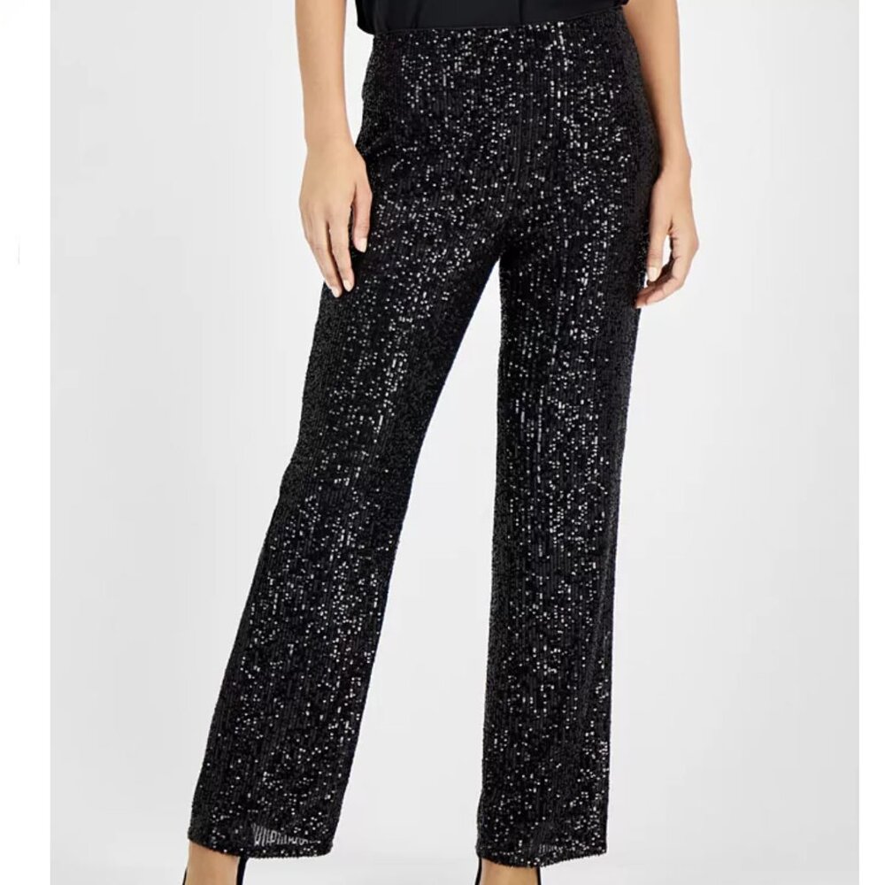 Black Sequin Pull on Flare Pants - NWOT